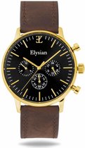 Elysian - Horloge Heren - Goud - Vintage Leer - Waterdicht - Krasvrij Saffier - 43mm