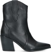 Manfield - Dames - Zwarte leren western laarsjes - Maat 39