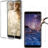 Silicone hoesje transparant met 2 Pack Tempered glas Screen Protector Geschikt voor: Nokia 7 Plus