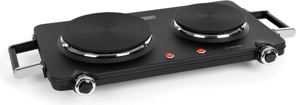 Klarstein Cookorama elektrische dubbele kookplaat, 2250 watt, afmetingen kookzones: 150/180 mm Ø, controlelampjes, handgrepen, 5 standen, kookplaat, kamperen, zwart