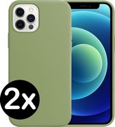 Hoes voor iPhone 12 Pro Max Hoesje Siliconen Case Hoes Cover - Hoes voor iPhone 12 Pro Max Hoes Hoesje - Groen - 2 PACK