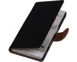 Washed Leer Bookstyle Wallet Case Hoesje - Geschikt voor Nokia Lumia 900 Zwart