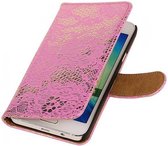 Mobieletelefoonhoesje.nl - Samsung Galaxy A3 Hoesje Bloem Bookstyle Roze