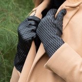 Leren Handschoenen Dames Schapenleer - Extra Lang - Touchscreen - Zachte Wollen Voering - Model Jade - Zwarte Dames Handschoenen - maat L