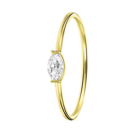 Lucardi Ringen - 14 karaat geelgouden ring markies wit zirkonia
