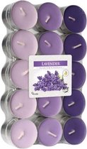 120x stuks Waxinelichtjes/theelichten lavendel geurkaarsen 4 branduren - Woon accessoires kaarsen