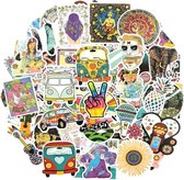 Hippie sticker mix - 100 stickers met Love, Peace, Gitaar, Yoga, Bloemen, Jaren 70 etc.