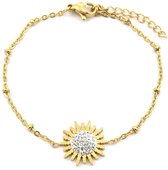 Armband Dames - Bloem en Steentjes - RVS - Lengte Verstelbaar 16-21 cm - Goudkleurig