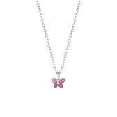 Lucardi Kinderen Ketting vlinder roze kristal - Echt Zilver - Ketting - Cadeau - 38 cm - Zilverkleurig