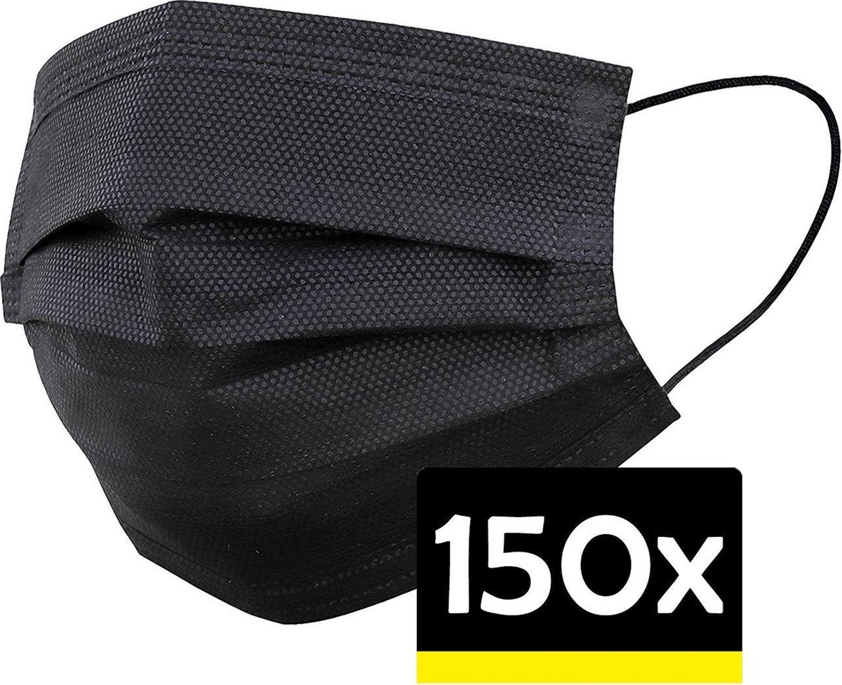 Mondkapje Zwart Wegwerp - Mondmasker Wegwerp - Mondkapje Wegwerp Zwart - Mondkapjes Wegwerp Zwart - 150 Stuks