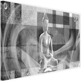 Schilderij Boeddha in Geometrie , 2 maten , grijs wit (wanddecoratie)