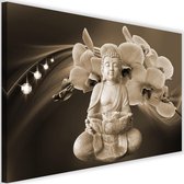 Schilderij Boeddha met orchideeën , 2 maten , beige bruin (wanddecoratie)