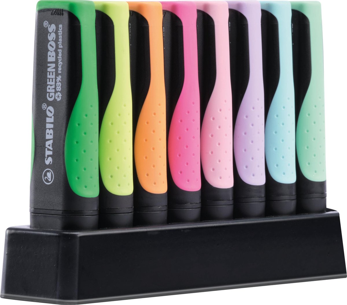 STABILO GREEN BOSS Pastel - Markeerstift - Gemaakt van 83% Gerecycled Plastic - 8 Stuks Deskset - 4 Standaard + 4 Pastel Kleuren