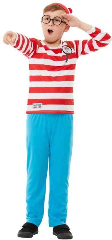 Smiffy's - Where's Wally Kostuum - Waar Is Wally Verstopt - Jongen - Blauw, Rood - Small - Carnavalskleding - Verkleedkleding
