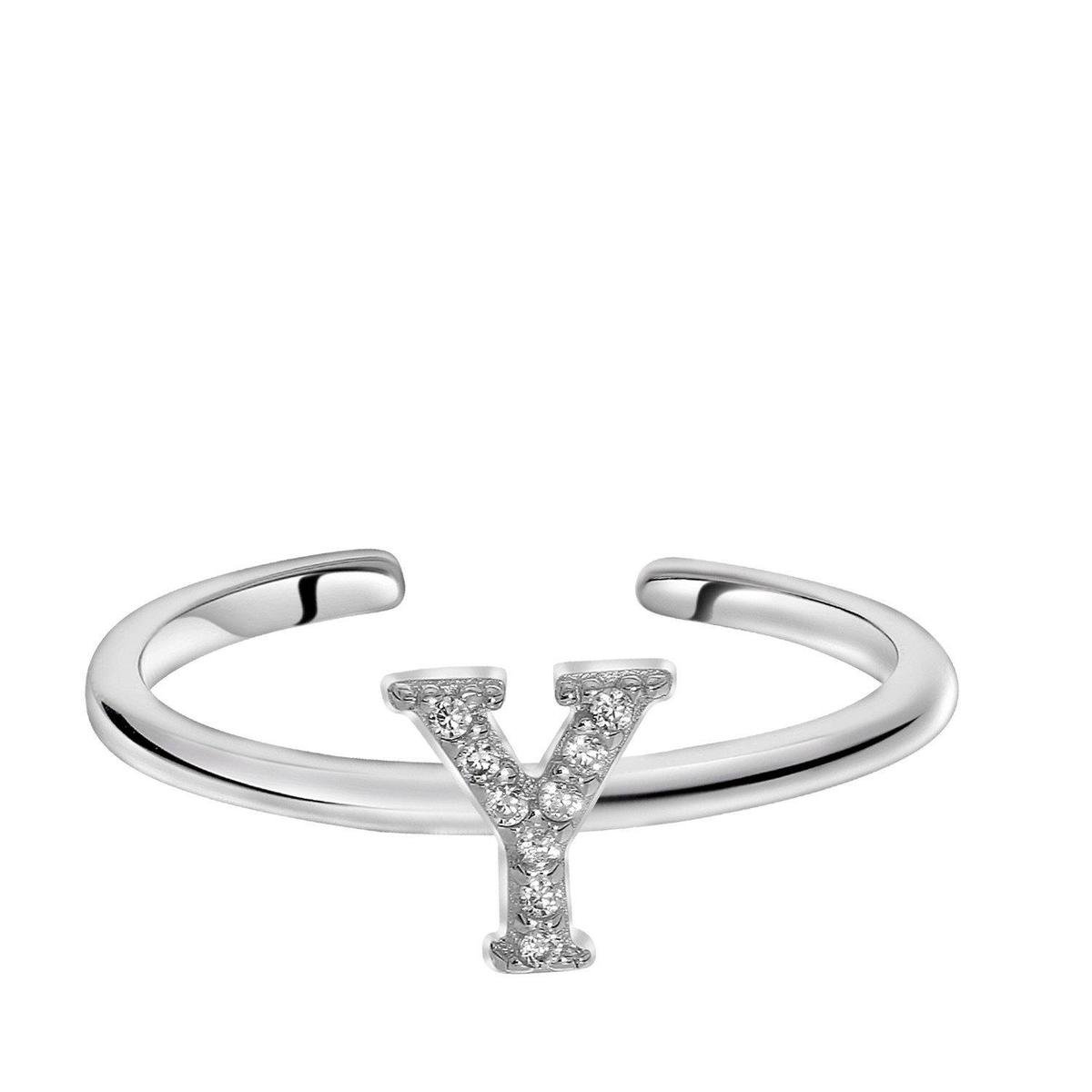 Lucardi - Dames Ring alfabet met zirkonia - Ring - Cadeau - Echt Zilver - Zilverkleurig