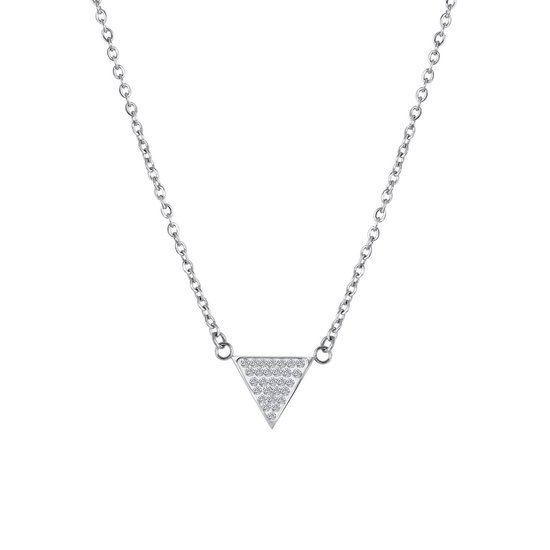 Lucardi Dames Ketting triangle met kristal - Staal - Ketting - Cadeau - Moederdag - 45 cm - Zilverkleurig