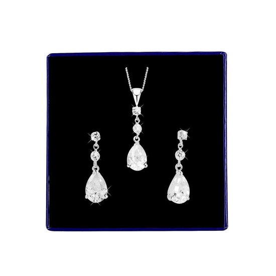 Zilveren set druppel met zirkonia
