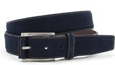 Suede heren riem blauw 3.5 cm breed - Blauw  - Echt Suede leer - Taille: 90cm - Totale lengte riem: 105cm