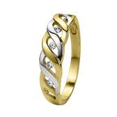 Lucardi Dames 14 karaat bicolor ring met zirkonia - Ring - Cadeau - 14 Karaat Goud - Geelgoud en Witgoud