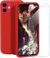 Siliconen Hoesje Backcover Rood + Tempered Glas Geschikt voor: iPhone 12 Pro