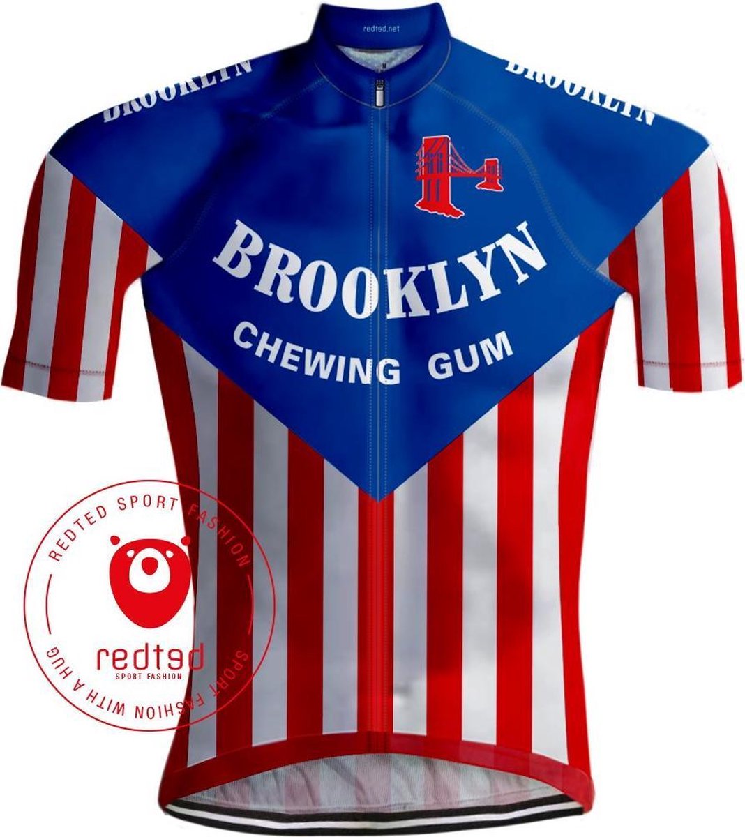 Retro Wielershirt Brooklyn Blauw/Rood - REDTED - XL