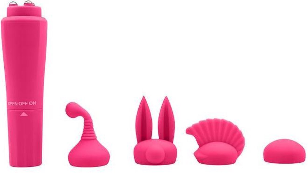 Goedkoopste Sweet Breeze - Quadruple Sweet - Pocket Rocket Mini Vibrator - Vier Opzetstukjes - Roze