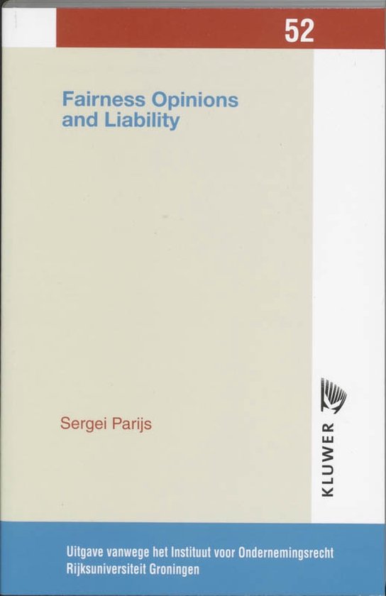 Cover van het boek 'Fairness opinions and liability / druk 1' van S. Parijs