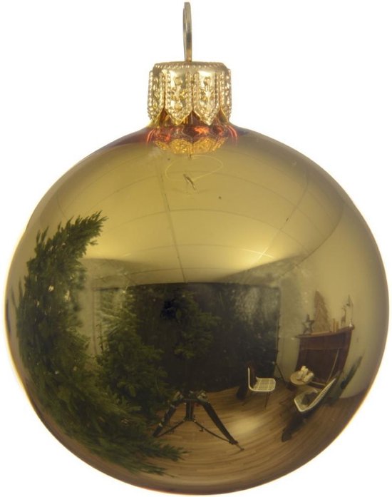 Kerstballen glas glans 6 cm licht goud