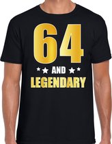 64 and legendary verjaardag cadeau t-shirt / shirt - zwart - gouden en witte letters - voor heren - 64 jaar verjaardag kado shirt / outfit M