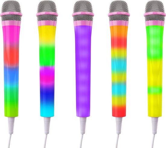 Karaoke microfoon met LED disco verlichting - Fenton KMD55P - 3 meter kabel met 6,3mm jack aansluiting - Roze - Fenton