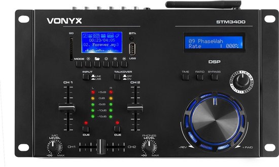 DJ mengpaneel - Vonyx STM3400 - 2 kanaals DJ mixer met o.a. scratch jogwheel, Bluetooth, mp3 speler en digital sound processor - Vonyx