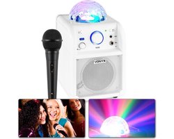 Karaoke set met microfoon - Vonyx SBS50W - met Bluetooth, accu & discobal discolicht - Wit