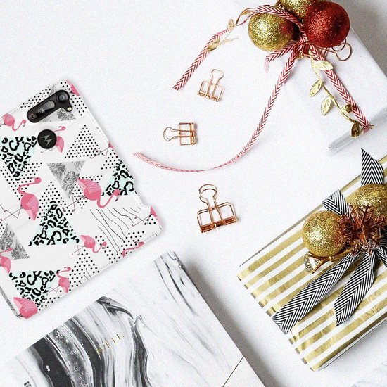 Étui pour téléphone Personnaliser Étui Bookstyle pour Motorola Moto G8 Power Triangle Flamingo