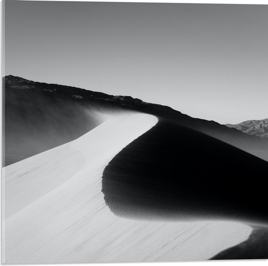 Acrylglas - Zandheuvels in de Woestijn (zwart/wit) - 50x50cm Foto op Acrylglas (Met Ophangsysteem)