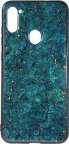 Shop4 - Samsung Galaxy M11 Hoesje - Zachte Back Case Marmer en Goud Flakes Groen