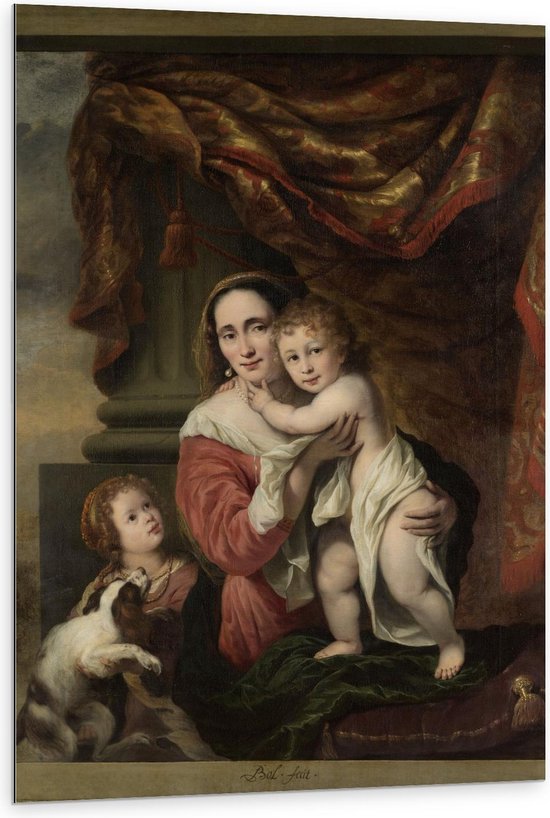 Dibond - Oude meesters - Joanna de Geer met haar kinderen, Ferdinand Bol - 80x120cm Foto op Aluminium (Met Ophangsysteem)