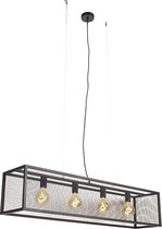QAZQA cage_mesh - Industriele Hanglamp eettafel voor boven de eettafel | in eetkamer - 4 lichts - L 118 cm - Zwart - Industrieel -  Woonkamer | Slaapkamer | Keuken