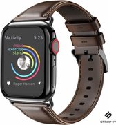 Strap-it Luxe leren band - Geschikt voor Apple Watch bandje - Series 1/2/3/4/5/6/7/8/9/SE/Ultra (2) - Donkerbruin - bandje echt leer met gespsluiting - Lederen iWatch bandje voor maat: 42 mm 44 mm 45 mm 49 mm