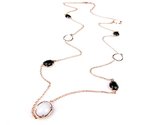 Zilveren halsketting collier halssnoer roos goud verguld Model Bubbels gezet met witte en zwarte stenen