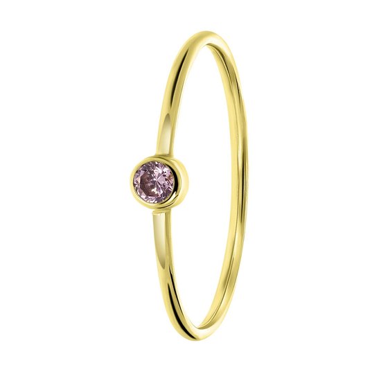 Lucardi Dames Ring licht roze zirkonia - Ring - Cadeau - 14 Karaat Goud - Geelgoud