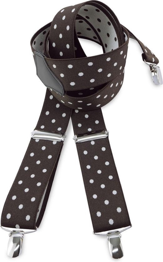 We Love Ties - Bretels - 100% made in NL, bruin met witte polkadots - bruin / wit