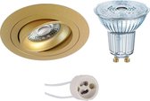 LED Spot Set - OSRAM Parathom PAR16 930 36D - Pragmi Alpin Pro - GU10 Fitting - Dimbaar - Inbouw Rond - Mat Goud - 3.7W - Warm Wit 3000K - Kantelbaar - Ø92mm - BSE