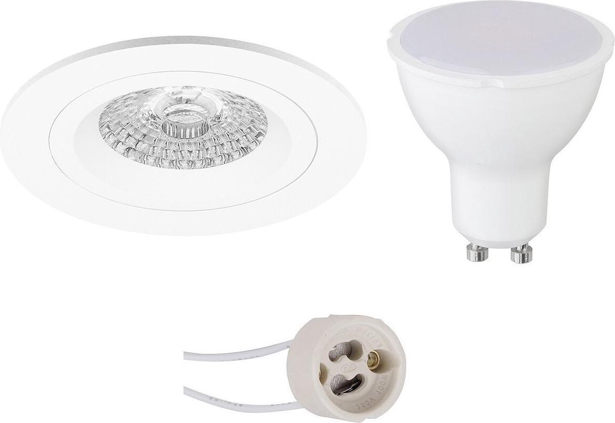 GU10 Inbouwspot Set - Mat Wit - Inbouw Rond - Pragmi Rodos Pro - 4W - Warm Wit 3000K - Ø93mm