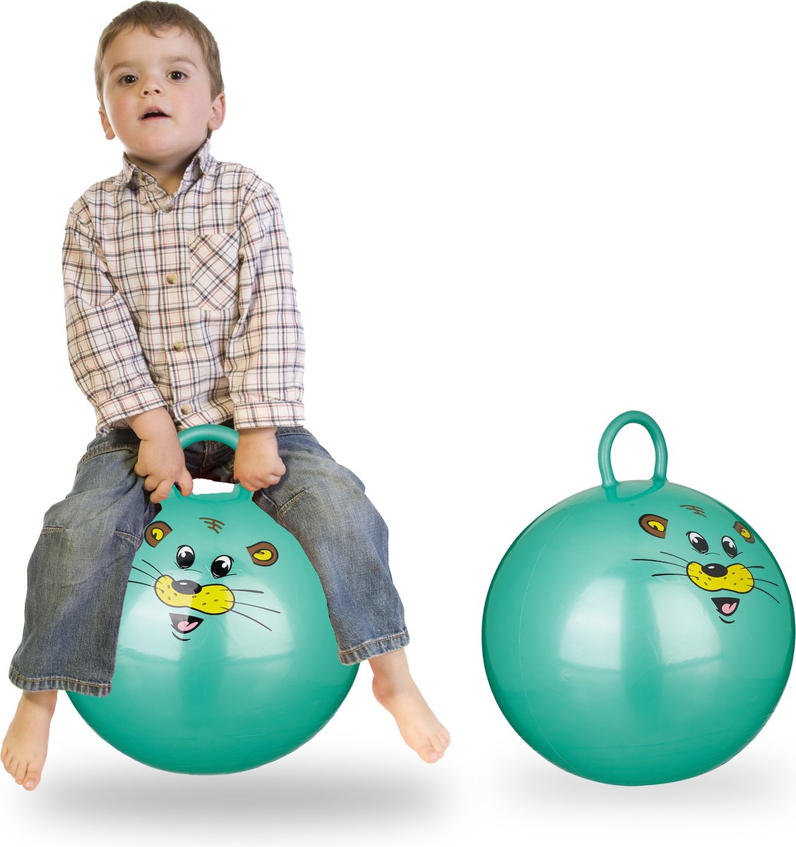 Relaxdays 2 x skippybal in set - voor kinderen - muis design - springbal - groen
