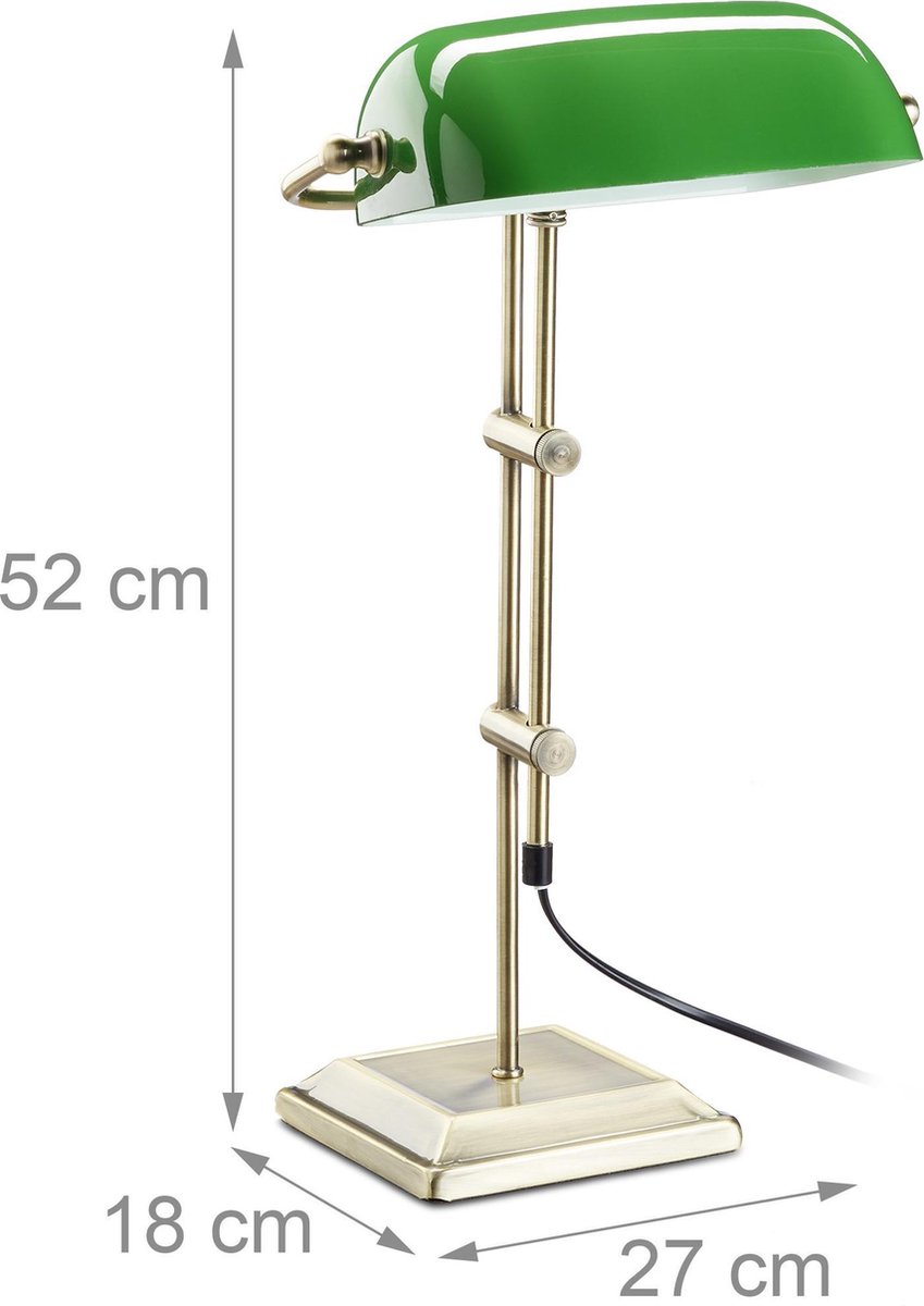 LumiLamp Lampe de bureau Lampe de banquier 27x17x41 cm Vert Couleur or  Métal Verre