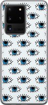 Samsung S20 Ultra hoesje - Ogen print blauw | Samsung Galaxy S20 Ultra hoesje | Siliconen TPU hoesje | Backcover Transparant