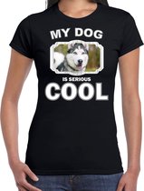 Husky honden t-shirt my dog is serious cool zwart - dames - Siberische huskys liefhebber cadeau shirt XL