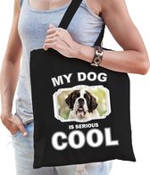 Dieren Sint bernards tasje katoen volw + kind zwart - my dog is serious cool kado boodschappentas/ gymtas / sporttas - honden / hond