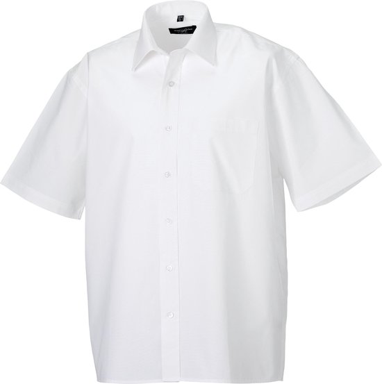 Russell Collectie Heren Korte Mouw Zuiver Katoen Gemakkelijke Verzorging Poplin Shirt (Wit)