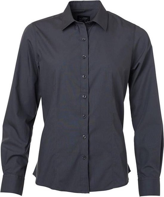 James and Nicholson Dames/dames Poplin-shirt met lange mouwen (Koolstofgrijs)